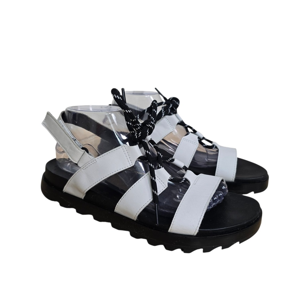 Sorel Women Roaming Lace Up Sandals Platform Sport Size 10 Black White Leather